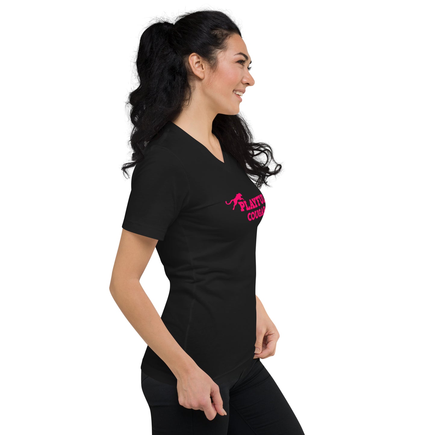 Playful Cougar Short Sleeve V-Neck T-Shirt
