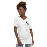 Playful Horse Embroidered - Black (Unisex) Short Sleeve V-Neck T-Shirt