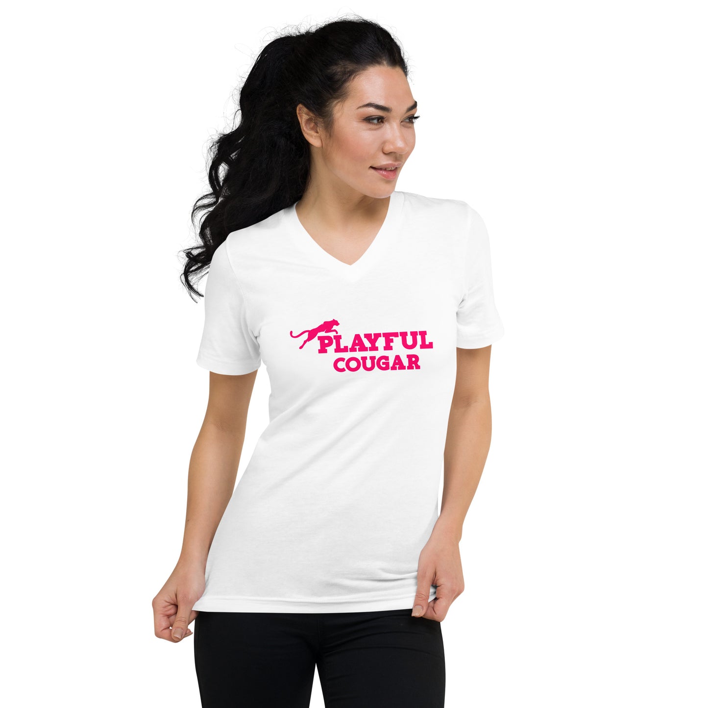 Playful Cougar Short Sleeve V-Neck T-Shirt