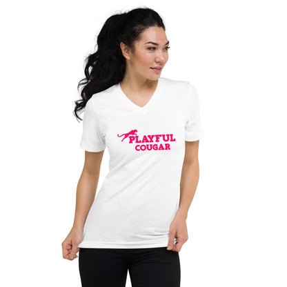 Playful Cougar Short Sleeve V-Neck T-Shirt