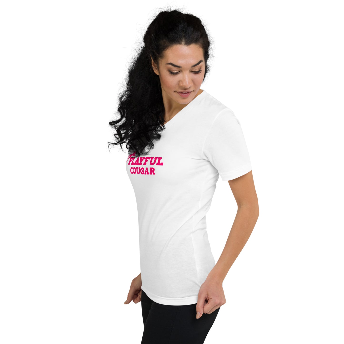 Playful Cougar Short Sleeve V-Neck T-Shirt