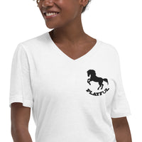 Playful Horse Embroidered - Black (Unisex) Short Sleeve V-Neck T-Shirt