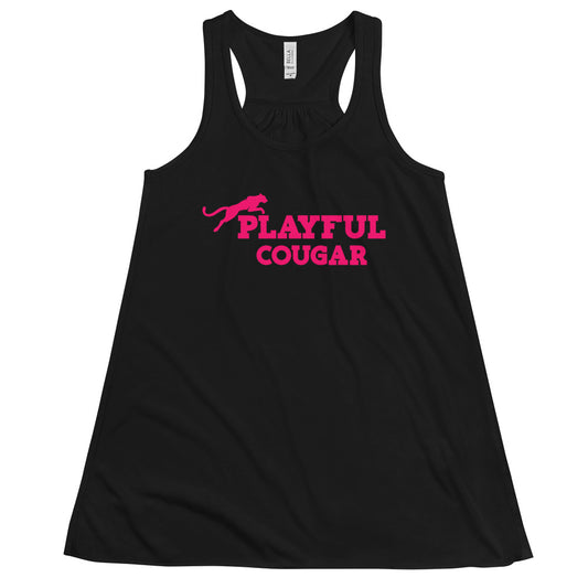 Playful Cougar Ladies Flowy Racerback Tank