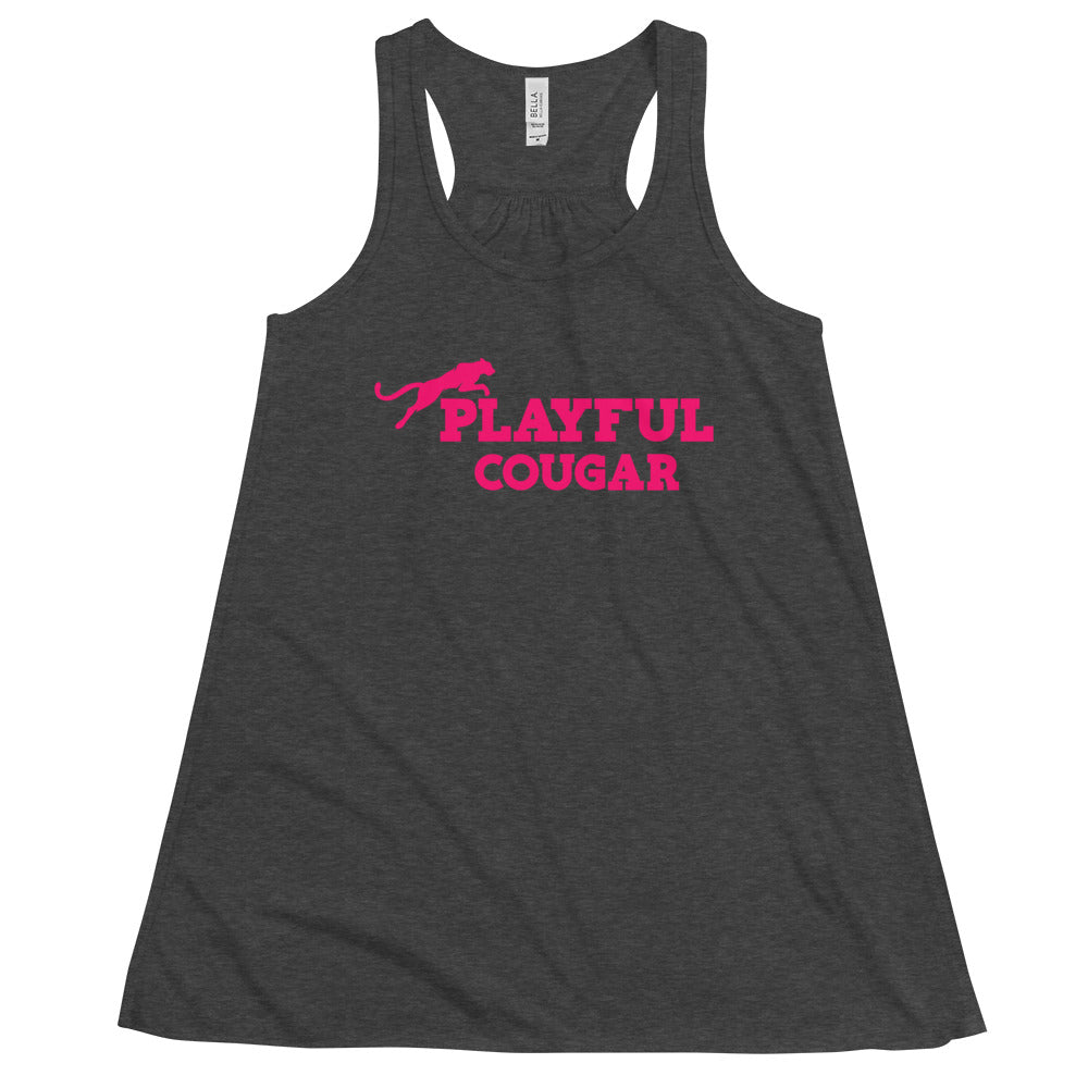 Playful Cougar Ladies Flowy Racerback Tank