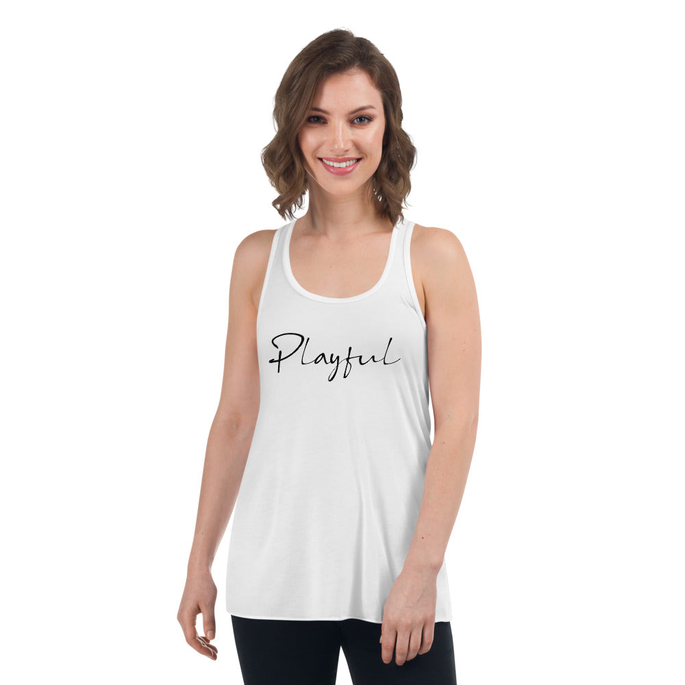 Playful Ladies Black Signature Flowy Racerback Tank
