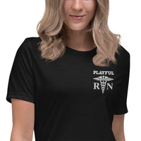 Playful Ladies White Embroidered RN Relaxed Tee