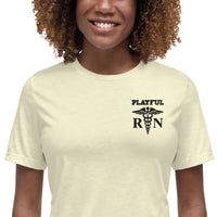 Playful Ladies Black Embroidered RN Relaxed T-Shirt