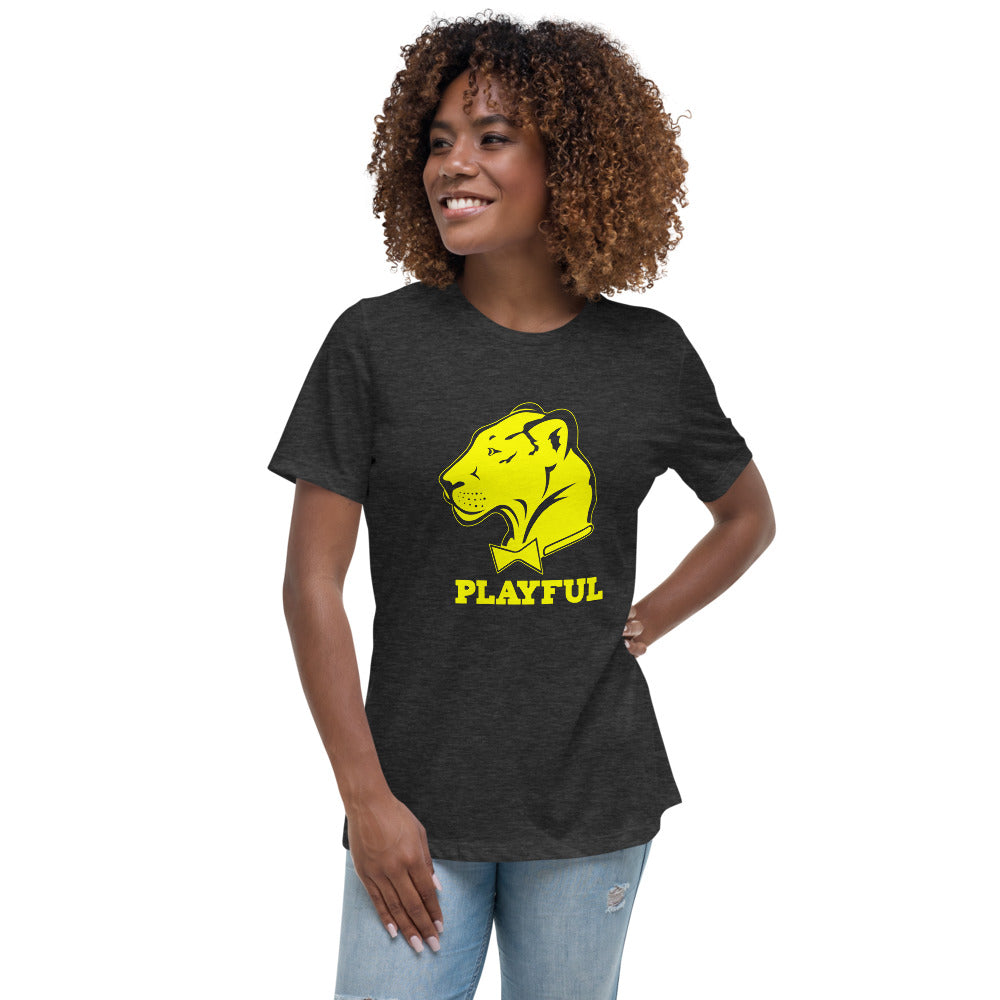 Playful Ladies Solid Yellow Logo Relaxed T-Shirt