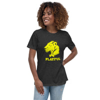 Playful Ladies Solid Yellow Logo Relaxed T-Shirt