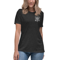 Playful Ladies White Embroidered RN Relaxed Tee