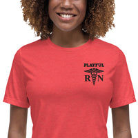 Playful Ladies Black Embroidered RN Relaxed T-Shirt