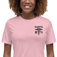 Playful Ladies Black Embroidered RN Relaxed T-Shirt