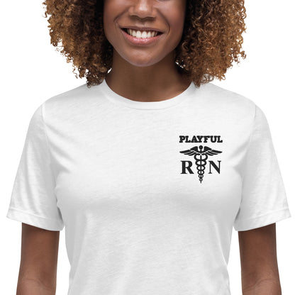 Playful Ladies Black Embroidered RN Relaxed T-Shirt